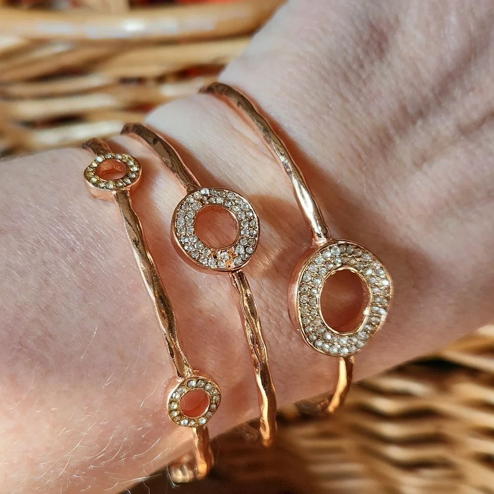 Rose Gold Stack Set Bracelets Rhinestones - Picture 1 of 8